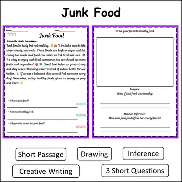 Junk Food | Short Reading Comprehension Creative Worksheet thumbnail 1
